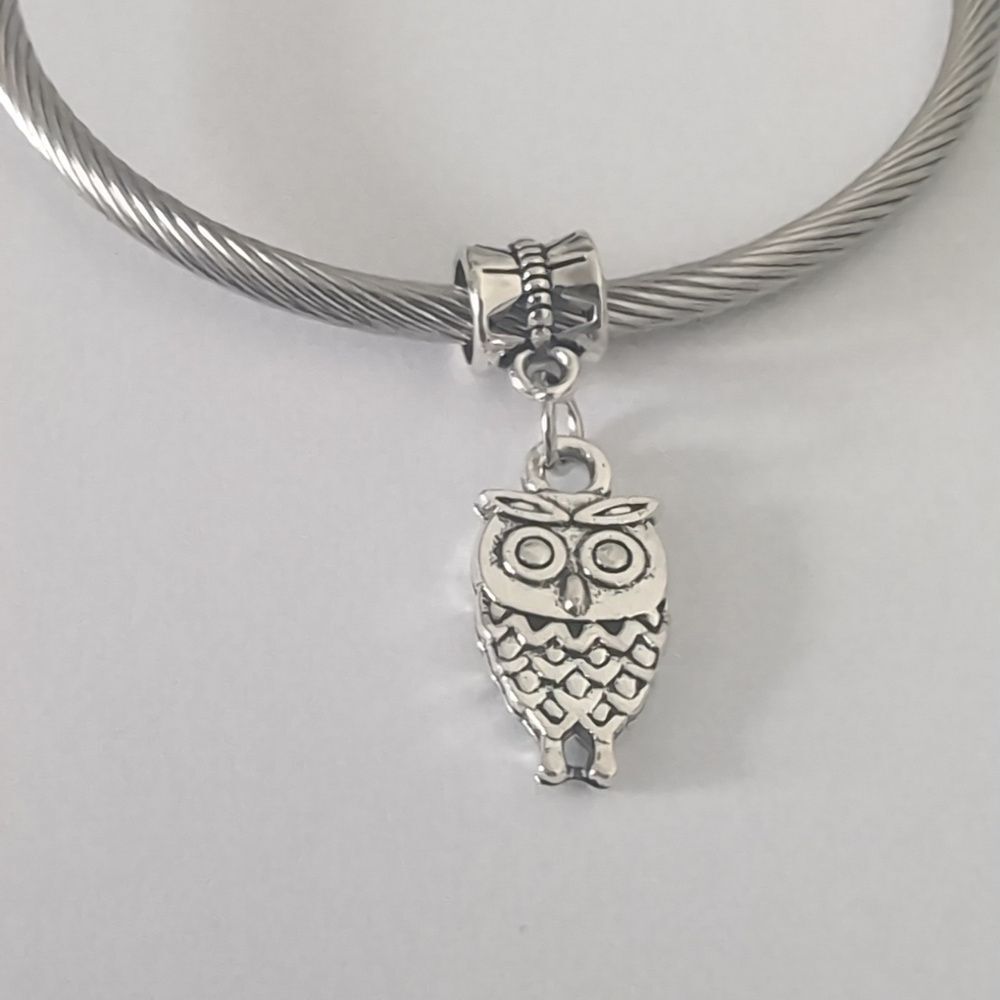 Silver Owl Dangle Charm for Pandora Style Bracelet‎